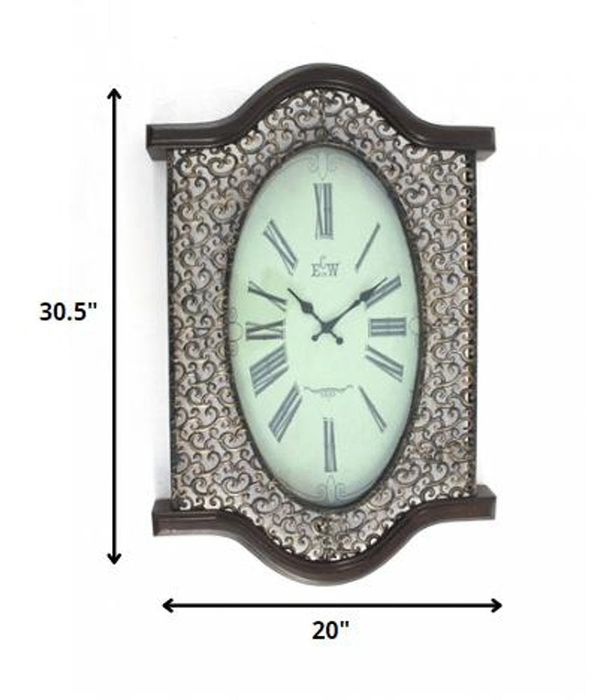 20" Oval Antiqued Bronze Wood and Glass Analog Wall Clock HomeRoots