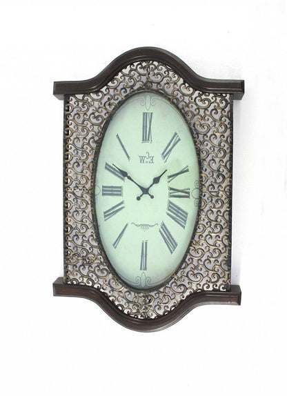 20" Oval Antiqued Bronze Wood and Glass Analog Wall Clock HomeRoots