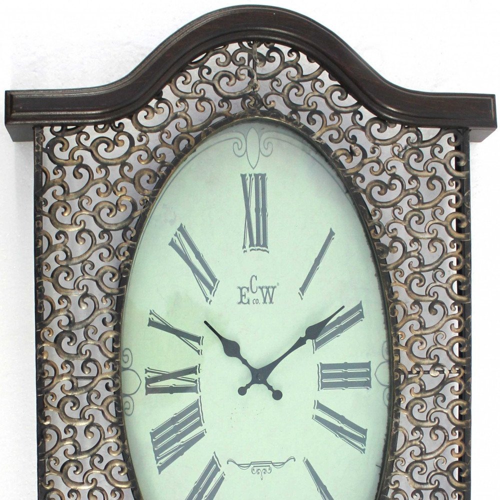 20" Oval Antiqued Bronze Wood and Glass Analog Wall Clock HomeRoots