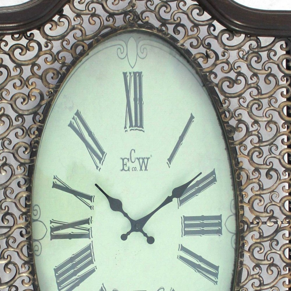 20" Oval Antiqued Bronze Wood and Glass Analog Wall Clock HomeRoots