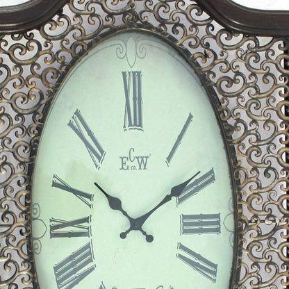20" Oval Antiqued Bronze Wood and Glass Analog Wall Clock HomeRoots