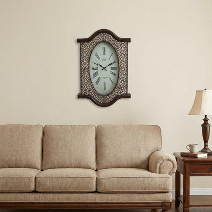 20" Oval Antiqued Bronze Wood and Glass Analog Wall Clock HomeRoots