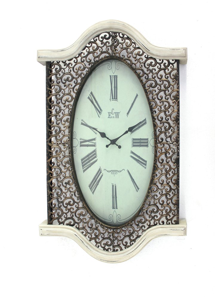20" Oval Antiqued Bronze Wood and Glass Analog Wall Clock HomeRoots