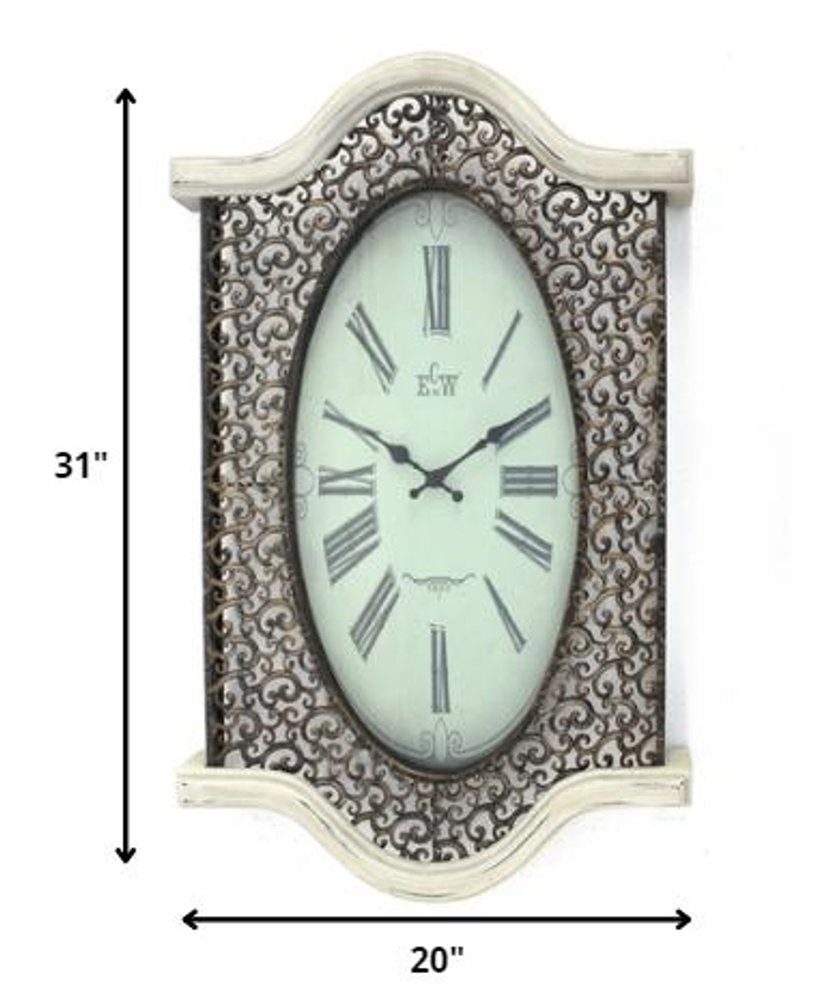 20" Oval Antiqued Bronze Wood and Glass Analog Wall Clock HomeRoots