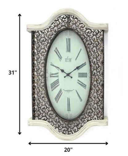 20" Oval Antiqued Bronze Wood and Glass Analog Wall Clock HomeRoots
