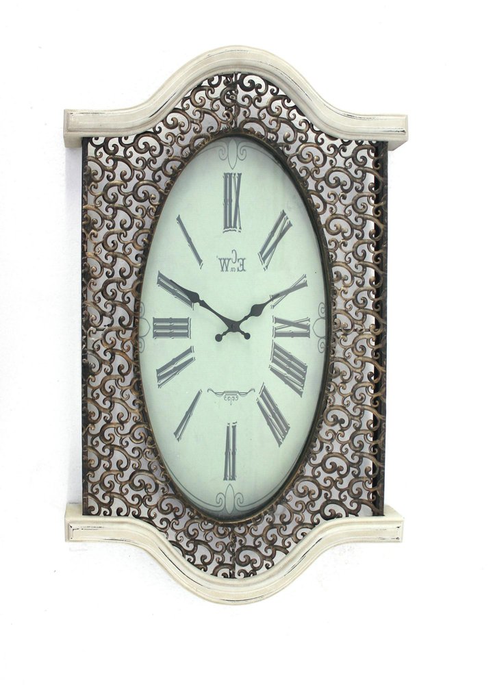 20" Oval Antiqued Bronze Wood and Glass Analog Wall Clock HomeRoots