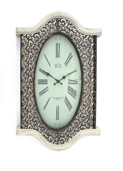 20" Oval Antiqued Bronze Wood and Glass Analog Wall Clock HomeRoots