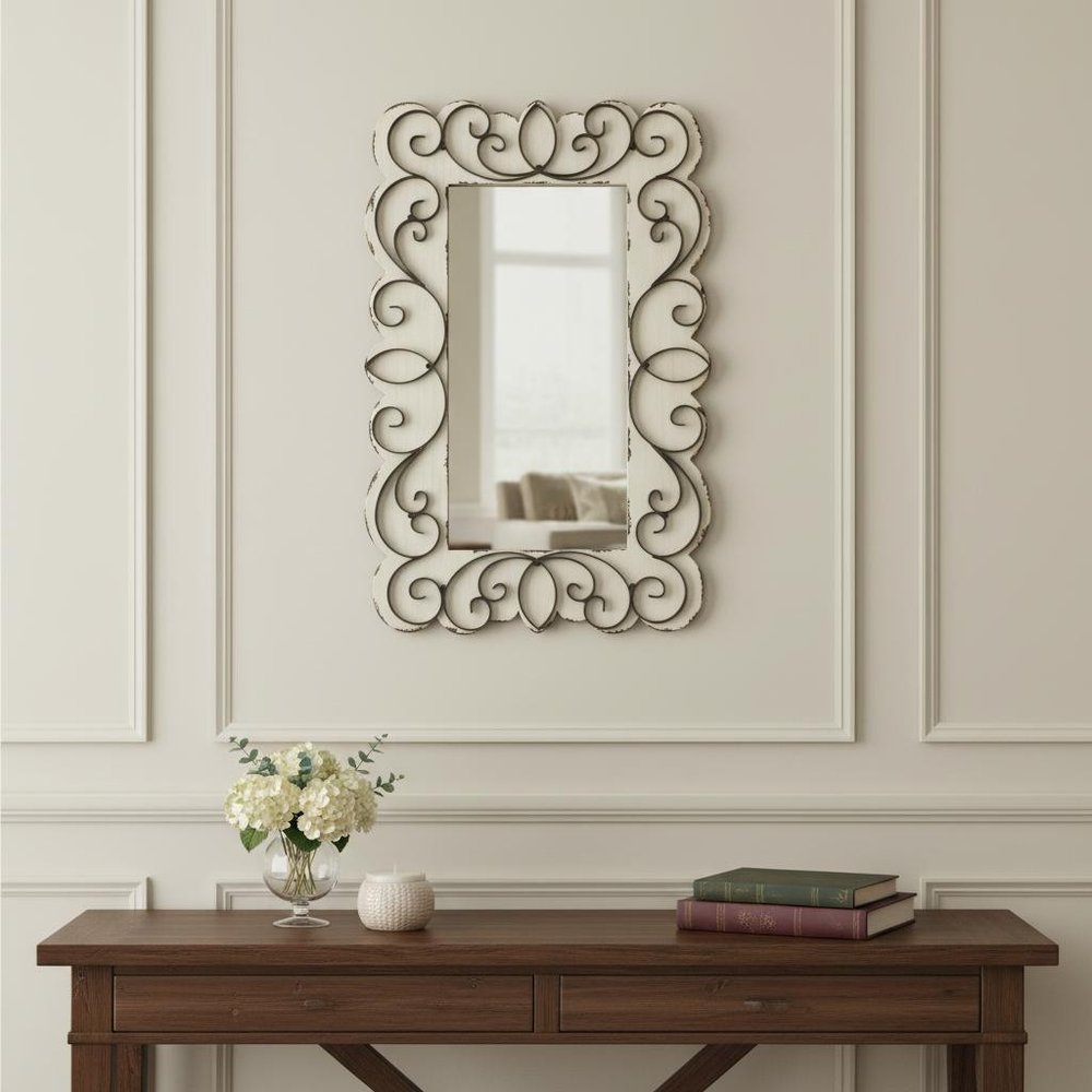 33" White Wood Framed Accent Mirror HomeRoots