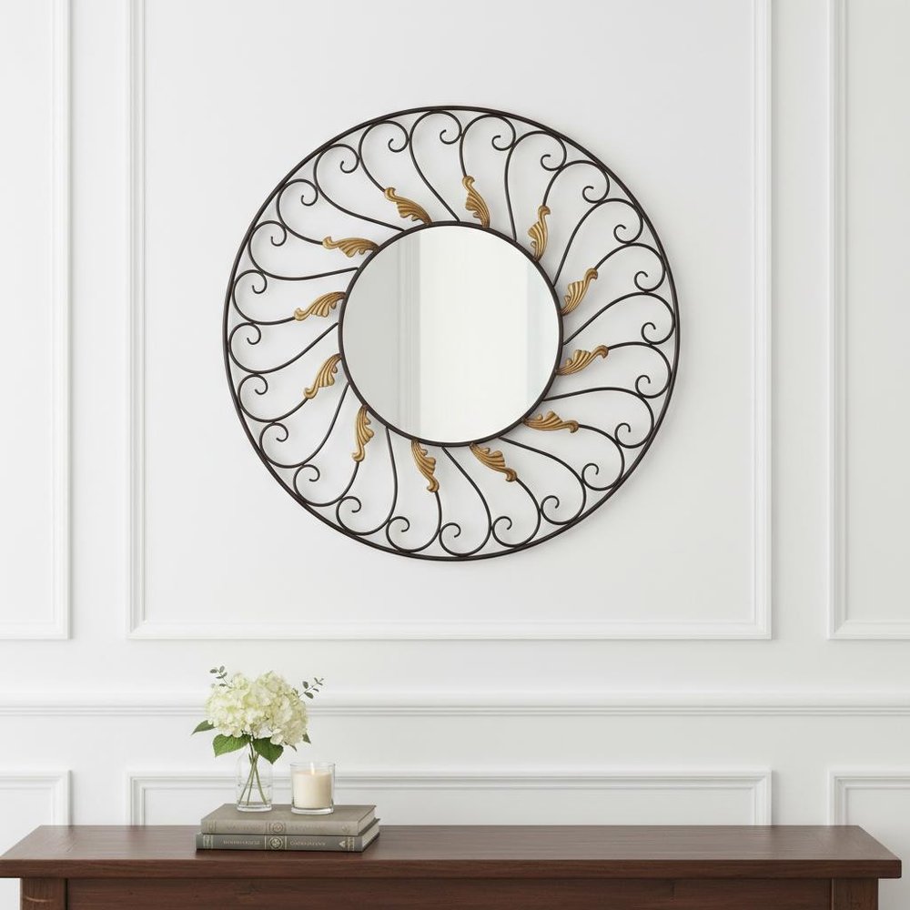 38" Bronze Metal Round Framed Accent Mirror HomeRoots