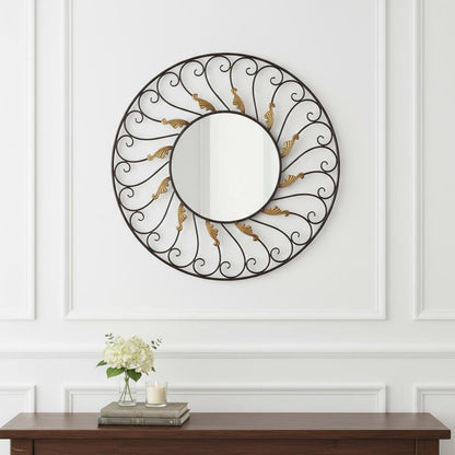 38" Bronze Metal Round Framed Accent Mirror HomeRoots
