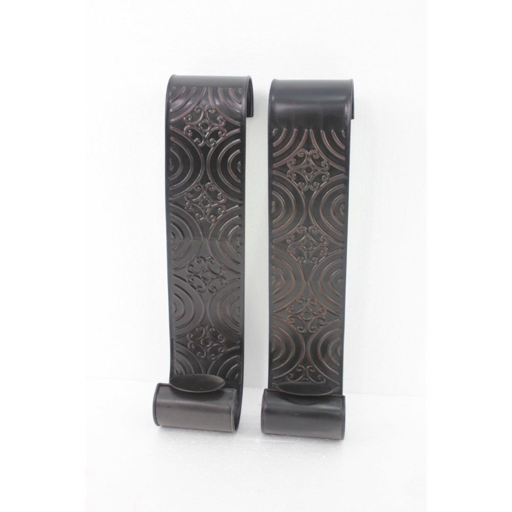 Set of Two Brown Metal Wall Sconce Candle Holders HomeRoots