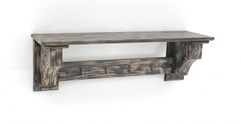 30" Black Distressed Wood Four Hook Wall Mounted Hanging Coat Rack HomeRoots