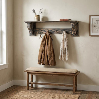 30" Black Distressed Wood Four Hook Wall Mounted Hanging Coat Rack HomeRoots