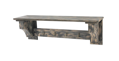 30" Black Distressed Wood Four Hook Wall Mounted Hanging Coat Rack HomeRoots