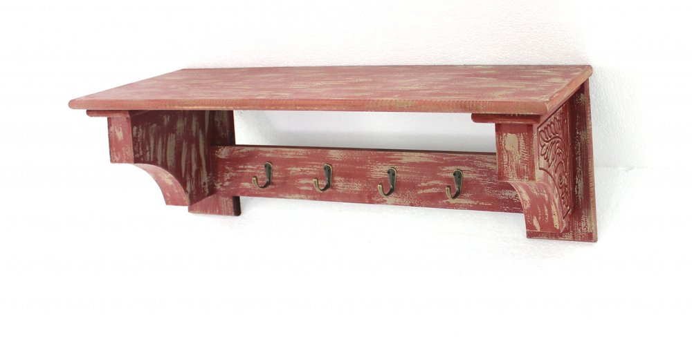 30" Black Distressed Wood Four Hook Wall Mounted Hanging Coat Rack HomeRoots