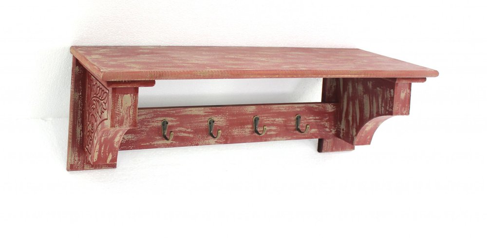 30" Black Distressed Wood Four Hook Wall Mounted Hanging Coat Rack HomeRoots