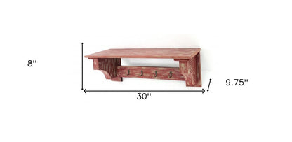 30" Black Distressed Wood Four Hook Wall Mounted Hanging Coat Rack HomeRoots