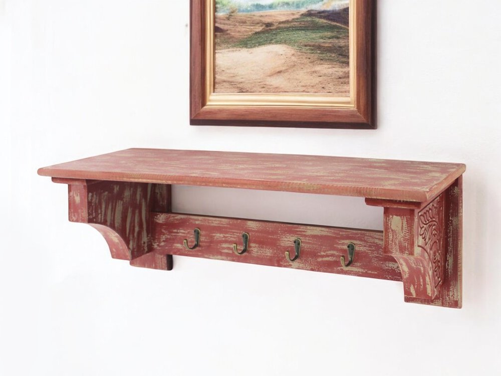 30" Black Distressed Wood Four Hook Wall Mounted Hanging Coat Rack HomeRoots