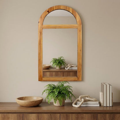 24" Brown Wood Arch Framed Accent Mirror HomeRoots