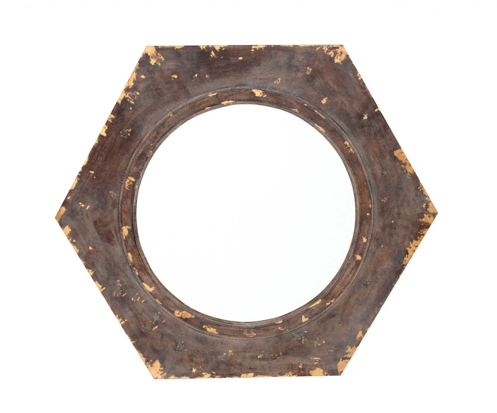 24" Bronze Hexagon Distressed Wood Framed Accent Mirror HomeRoots