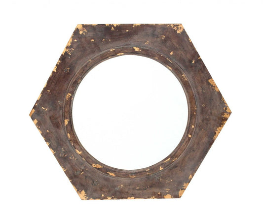 24" Bronze Hexagon Distressed Wood Framed Accent Mirror HomeRoots