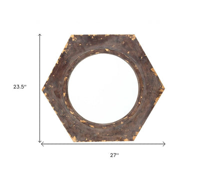 24" Bronze Hexagon Distressed Wood Framed Accent Mirror HomeRoots