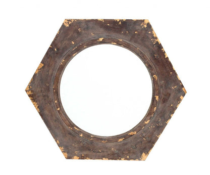 24" Bronze Hexagon Distressed Wood Framed Accent Mirror HomeRoots