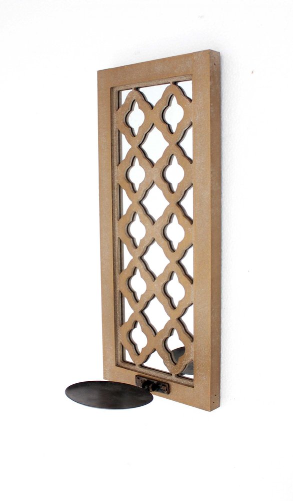 17" Tan Solid Wood Wall Sconce Candle Holder HomeRoots