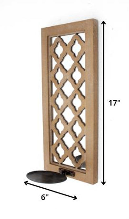 17" Tan Solid Wood Wall Sconce Candle Holder HomeRoots