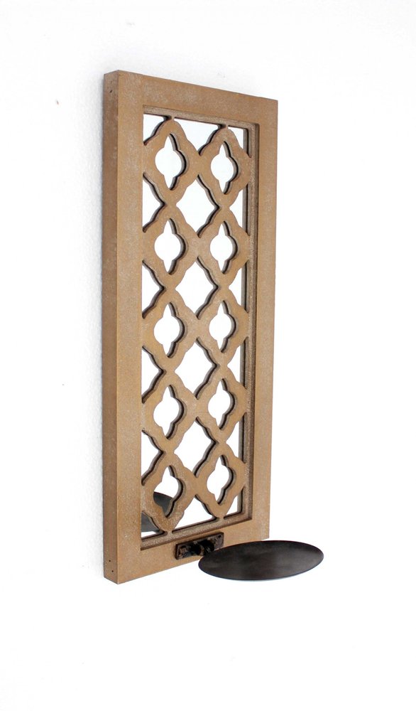 17" Tan Solid Wood Wall Sconce Candle Holder HomeRoots