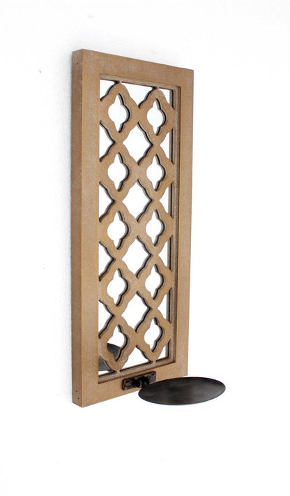 17" Tan Solid Wood Wall Sconce Candle Holder HomeRoots