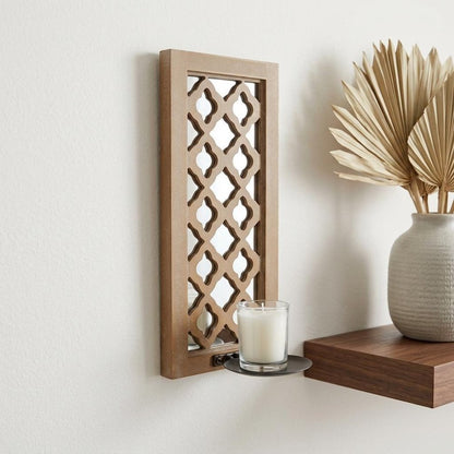17" Tan Solid Wood Wall Sconce Candle Holder HomeRoots