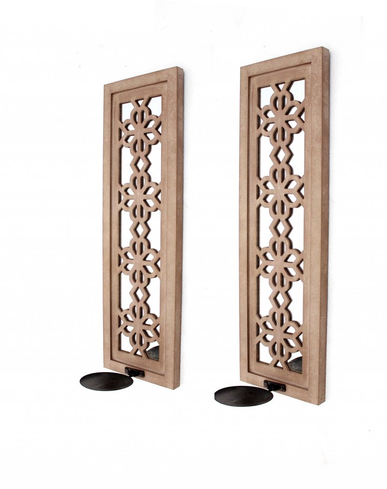 Set of Two Tan Lattice Wall Sconce Candle Holders HomeRoots