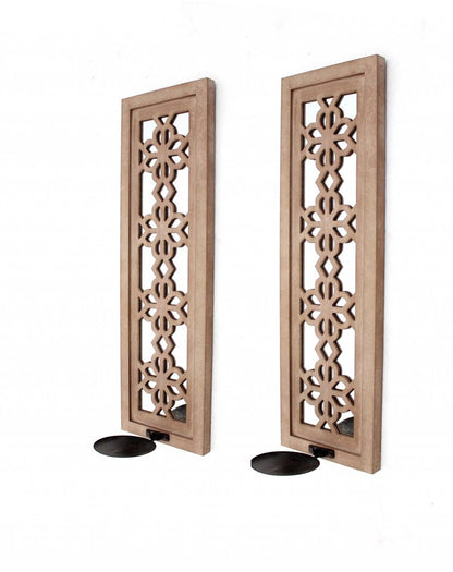 Set of Two Tan Lattice Wall Sconce Candle Holders HomeRoots