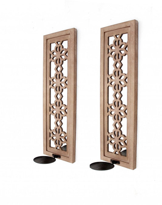 Set of Two Tan Lattice Wall Sconce Candle Holders HomeRoots