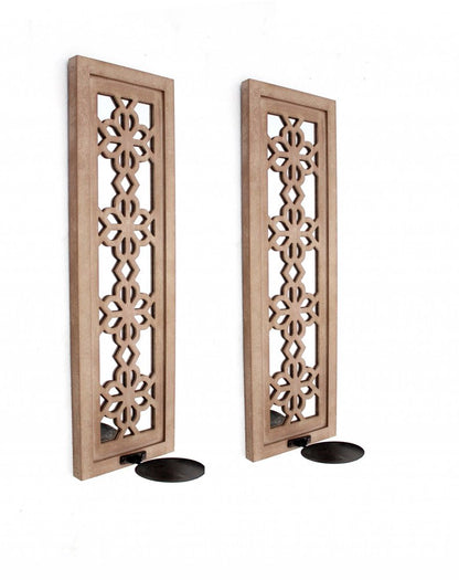 Set of Two Tan Lattice Wall Sconce Candle Holders HomeRoots