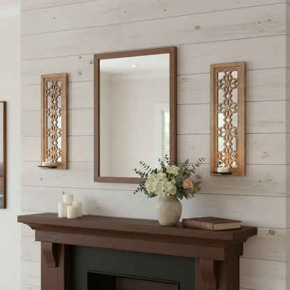 Set of Two Tan Lattice Wall Sconce Candle Holders HomeRoots