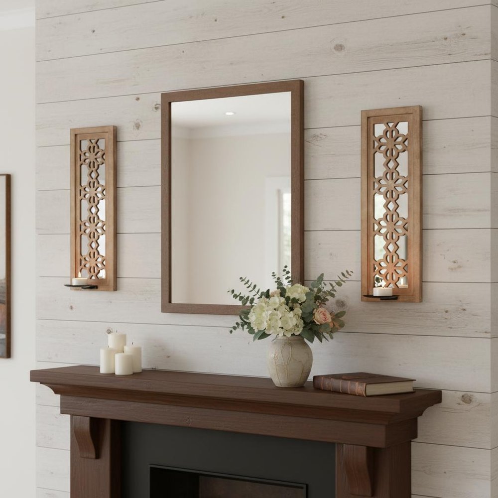 Set of Two Tan Lattice Wall Sconce Candle Holders HomeRoots