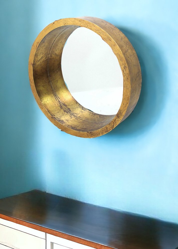 36" Gold Round Solid Wood Framed Accent Mirror HomeRoots