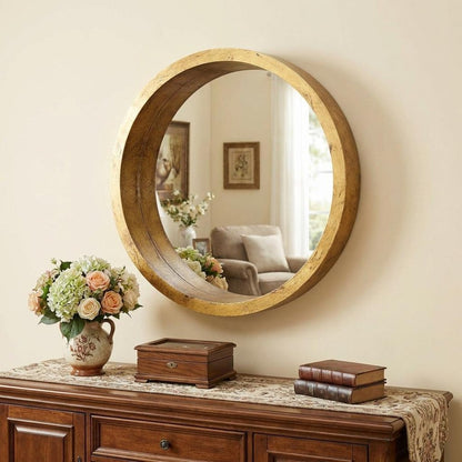 36" Gold Round Solid Wood Framed Accent Mirror HomeRoots