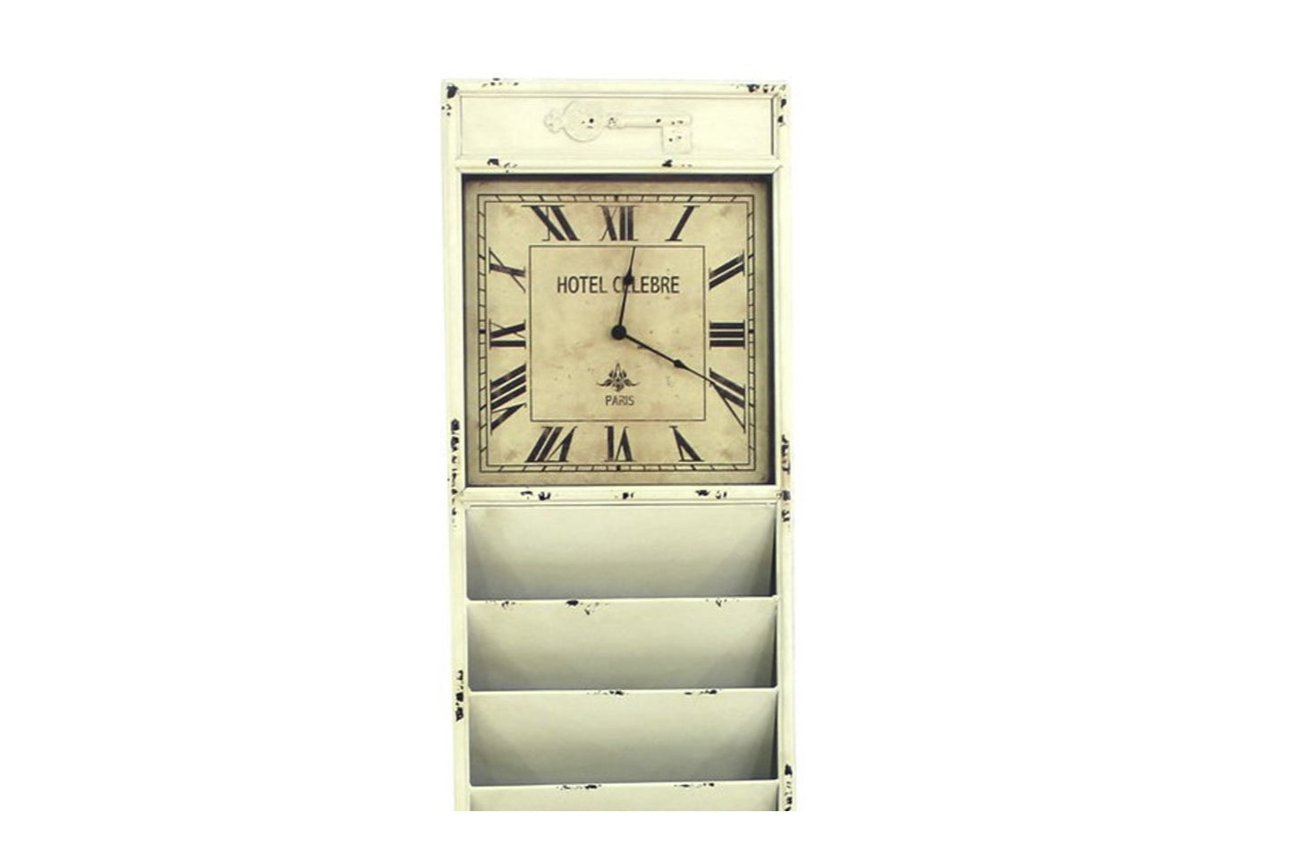 60" Off White Vintage Look Magazine Rack With Clock