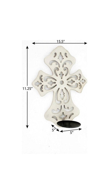 11" White Floral Solid Wood Wall Sconce Candle Holder HomeRoots