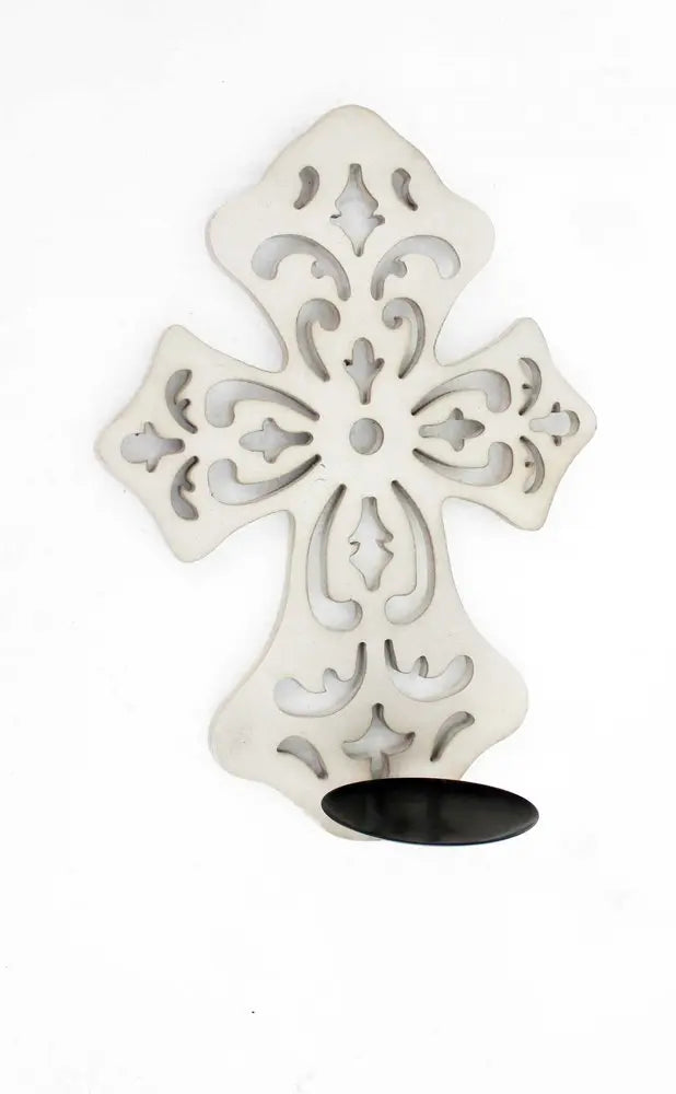 15.5 X 5 X 11 White Wooden Cross - Candle Holder Sconce HomeRoots