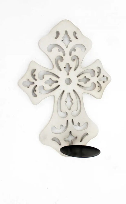 15.5 X 5 X 11 White Wooden Cross - Candle Holder Sconce HomeRoots