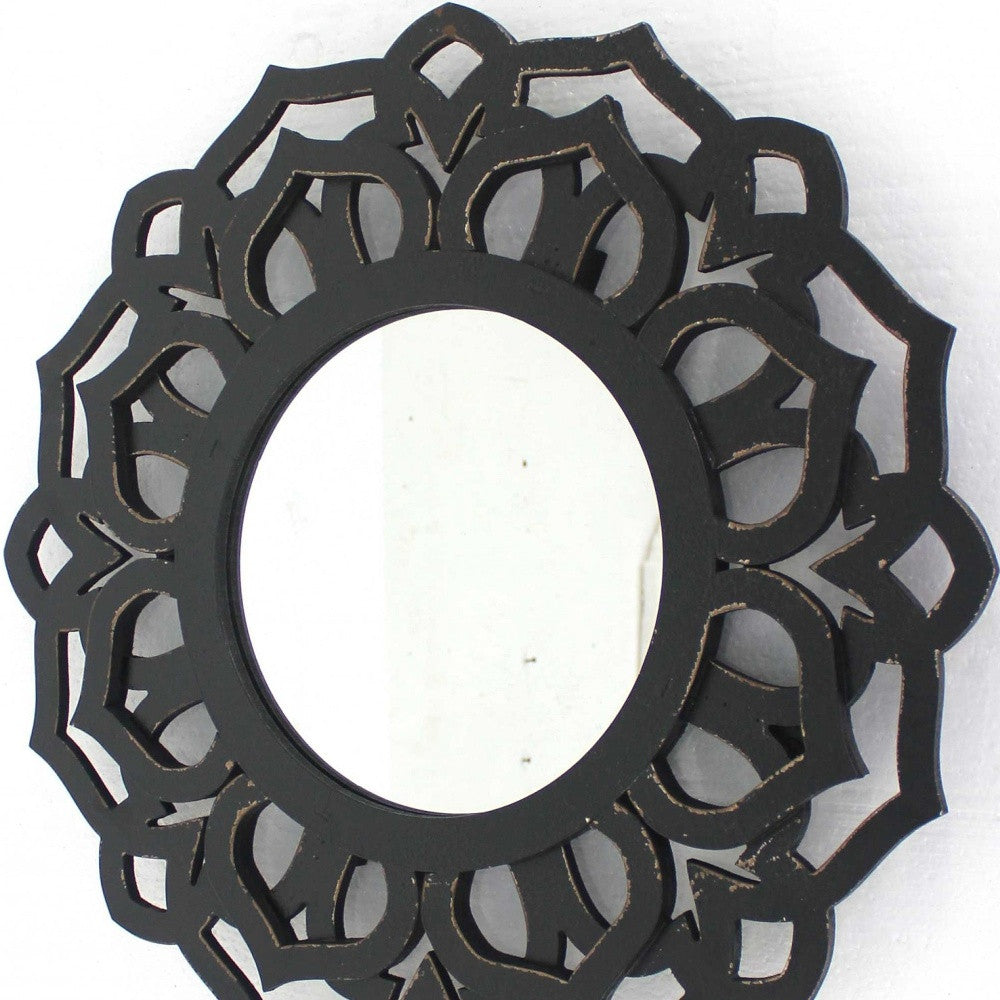 24" Black Abstract Wood Framed Accent Mirror