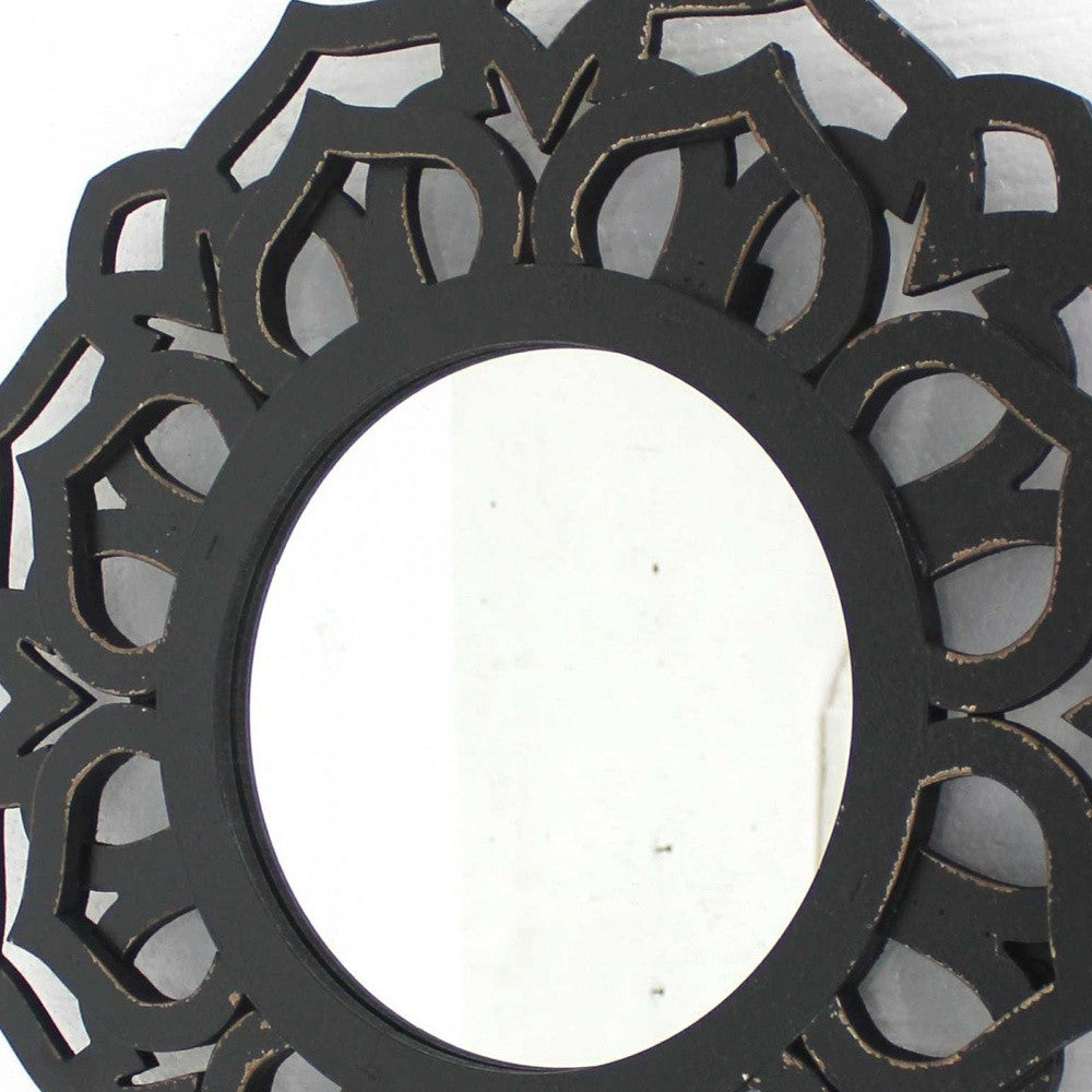 24" Black Abstract Wood Framed Accent Mirror