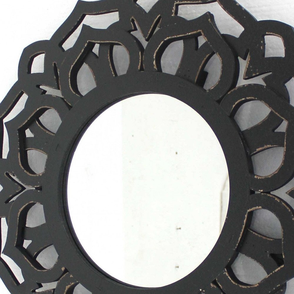 24" Black Abstract Wood Framed Accent Mirror HomeRoots
