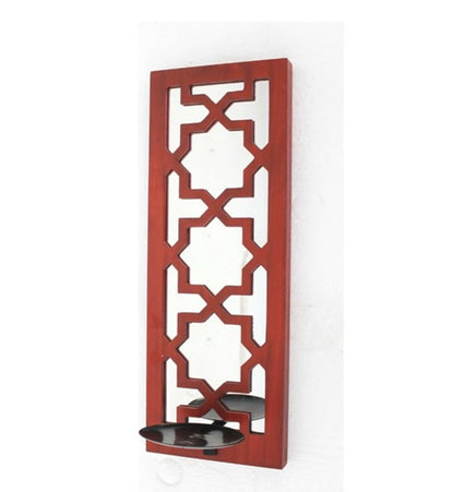17" Red And Silver Lattice Solid Wood Wall Sconce Candle Holder HomeRoots