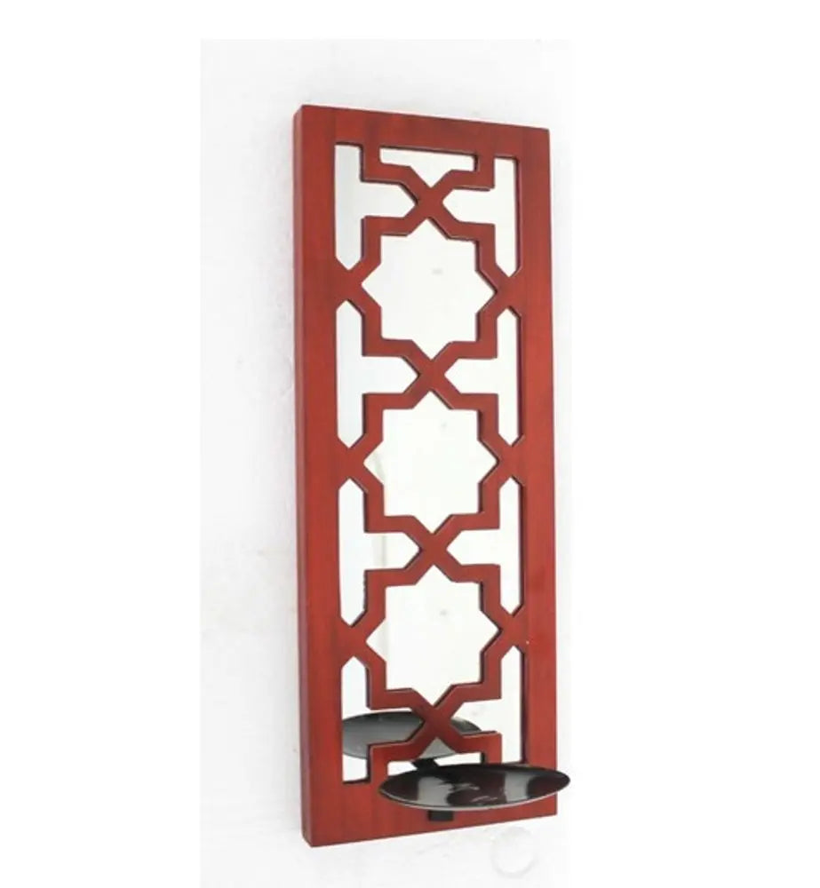 17" X 5" X 6" Red, Wooden Cross - Candle Holder Sconce HomeRoots