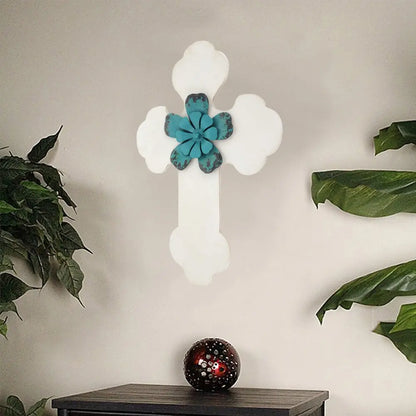 24" X 16" White Wood Cross HomeRoots